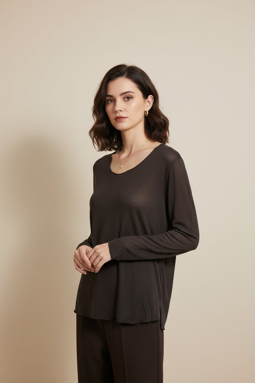 Maglia Curvy Girocollo Basic in Viscosa e Cashmere – Soft Touch