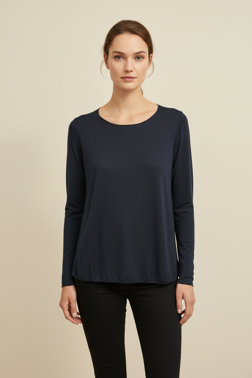 Maglia Curvy Girocollo Basic in Viscosa e Cashmere – Soft Touch