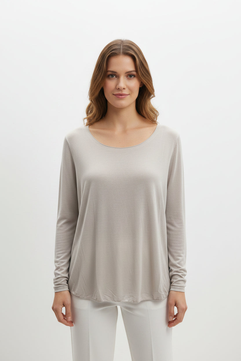 Maglia Curvy Girocollo Basic in Viscosa e Cashmere – Soft Touch