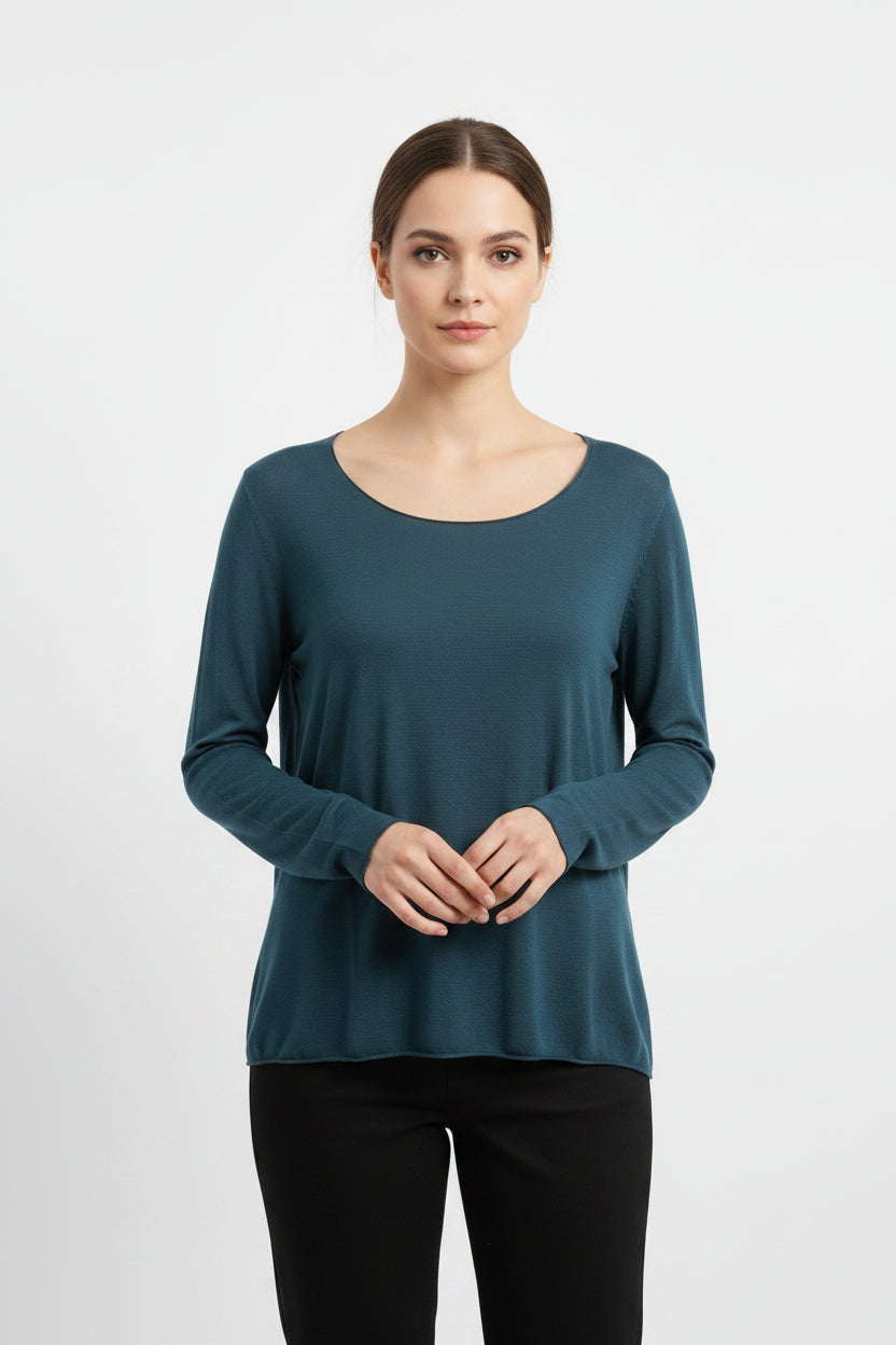 Maglia Curvy Girocollo Basic in Viscosa e Cashmere – Soft Touch