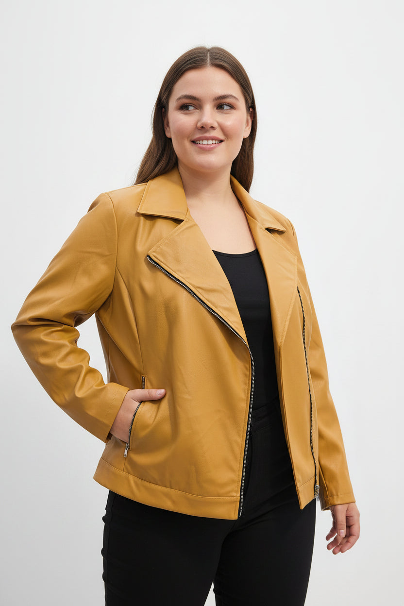 Giacca Chiodo Curvy in Ecopelle Morbida – Zip Asimmetrica e Collo Rever