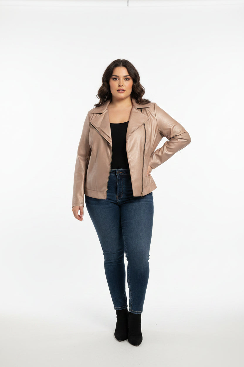 Giacca Chiodo Curvy in Ecopelle Morbida – Zip Asimmetrica e Collo Rever