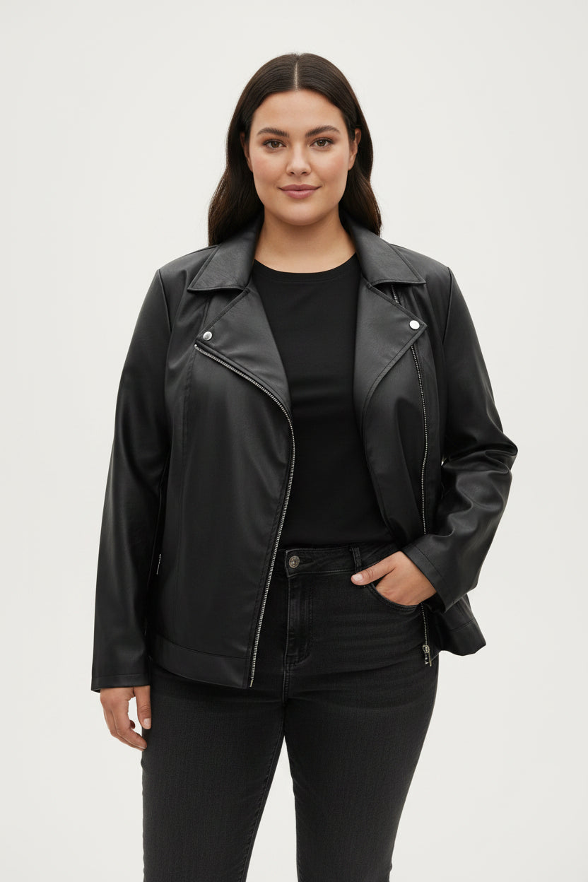 Giacca Chiodo Curvy in Ecopelle Morbida – Zip Asimmetrica e Collo Rever
