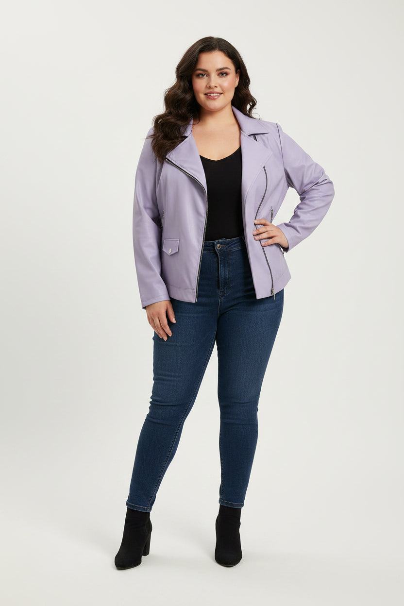 Giacca Chiodo Curvy in Ecopelle Morbida – Zip Asimmetrica e Collo Rever