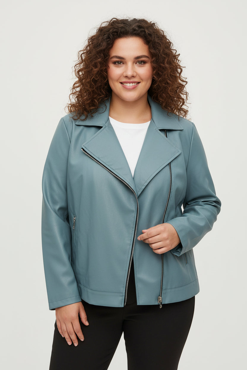 Giacca Chiodo Curvy in Ecopelle Morbida – Zip Asimmetrica e Collo Rever