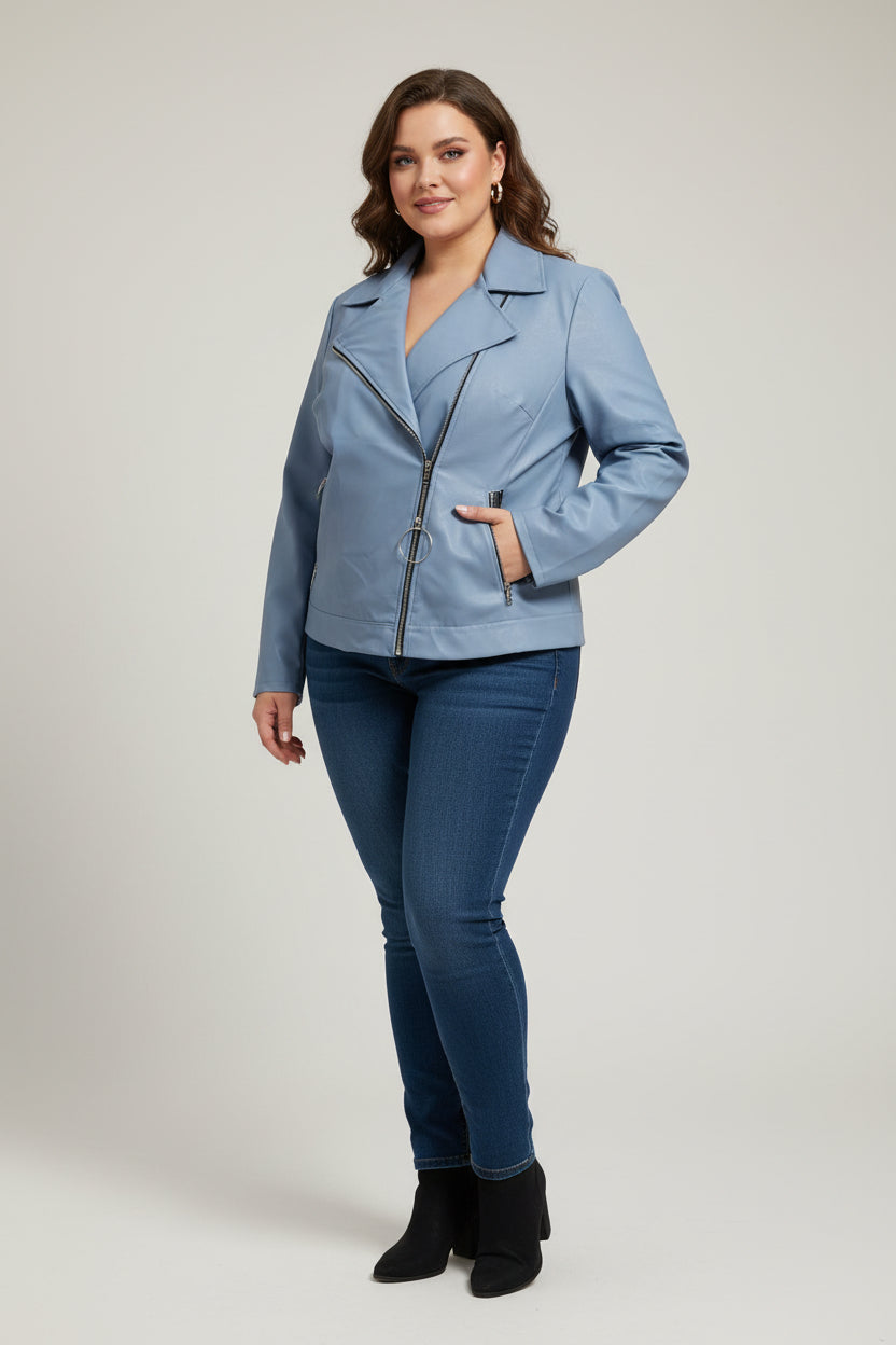 Giacca Chiodo Curvy in Ecopelle Morbida – Zip Asimmetrica e Collo Rever