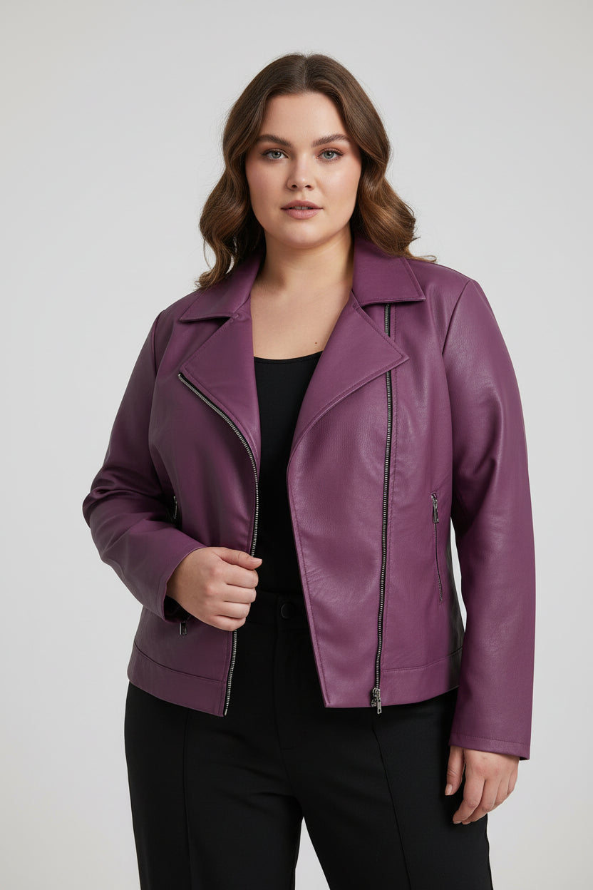 Giacca Chiodo Curvy in Ecopelle Morbida – Zip Asimmetrica e Collo Rever