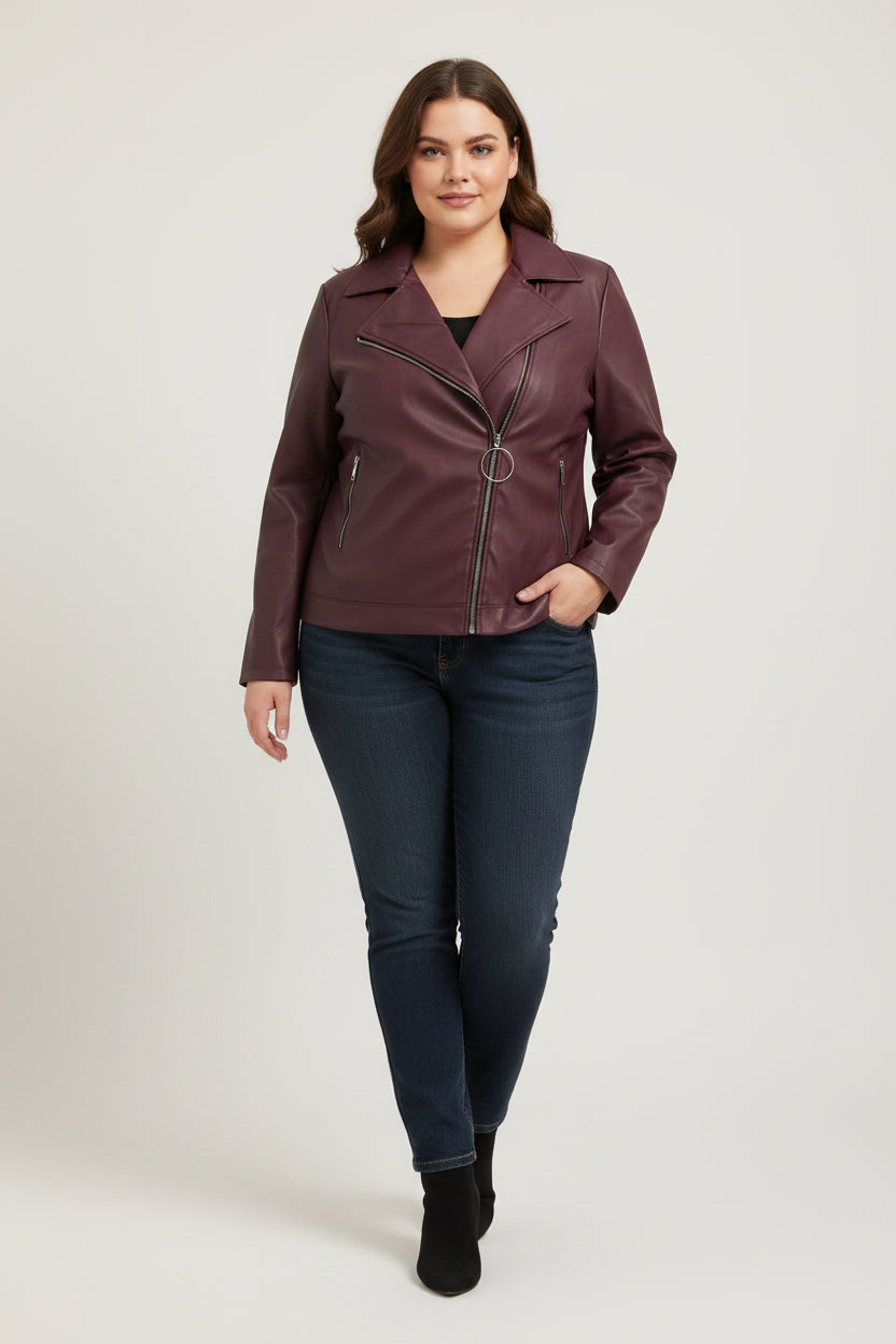 Giacca Chiodo Curvy in Ecopelle Morbida – Zip Asimmetrica e Collo Rever