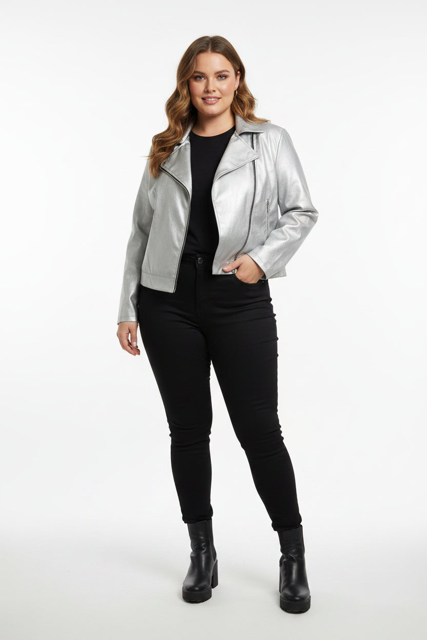 Giacca Chiodo Curvy in Ecopelle Morbida – Zip Asimmetrica e Collo Rever