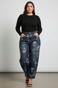 Jeans Curvy Barrel con Stampa Floreale con Taglio Balloon