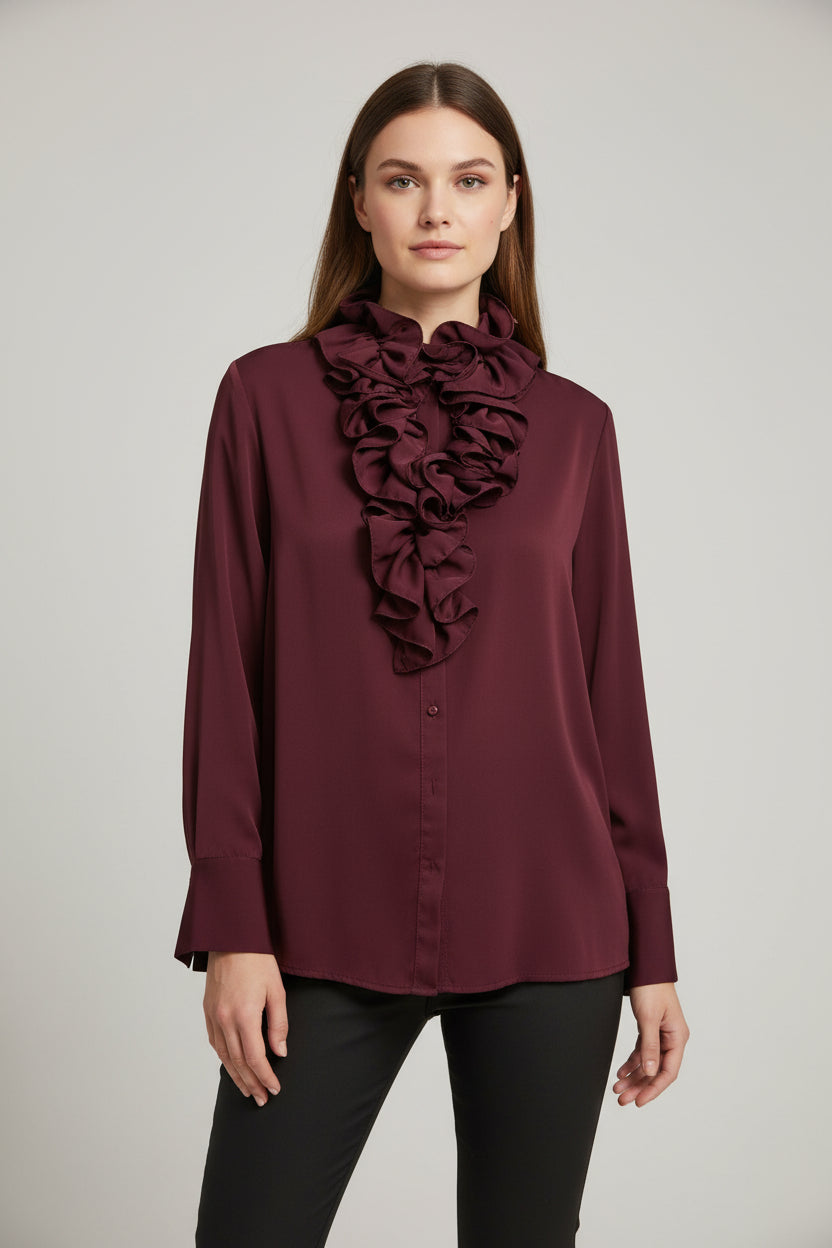 Camicia Curvy con Volant e Rouche Modello Elegante