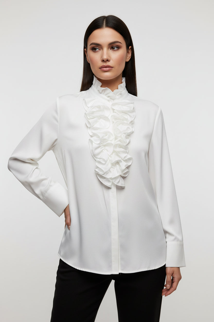 Camicia Curvy con Volant e Rouche Modello Elegante