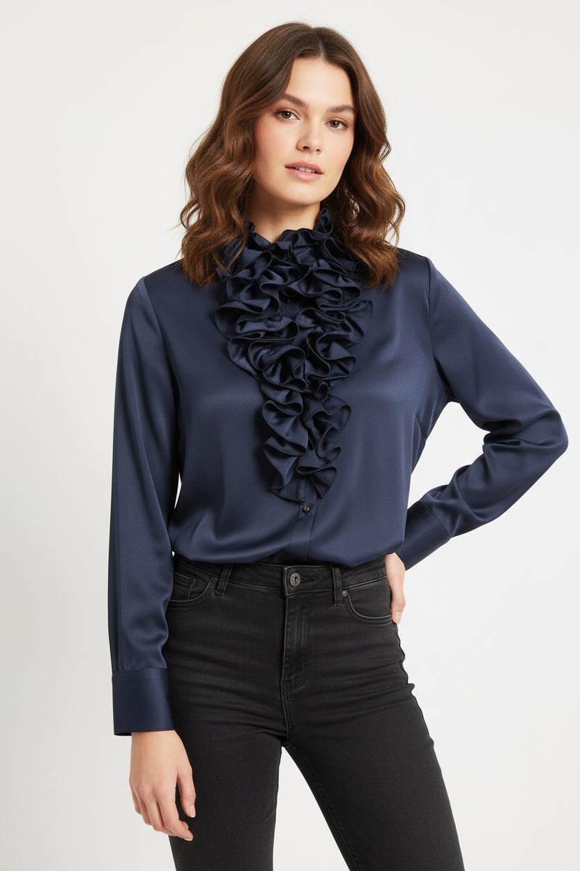 Camicia Curvy con Volant e Rouche Modello Elegante