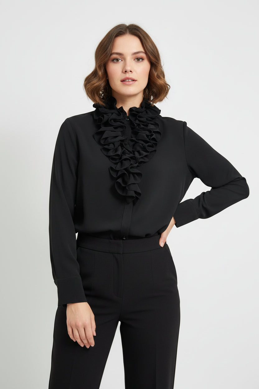 Camicia Curvy con Volant e Rouche Modello Elegante