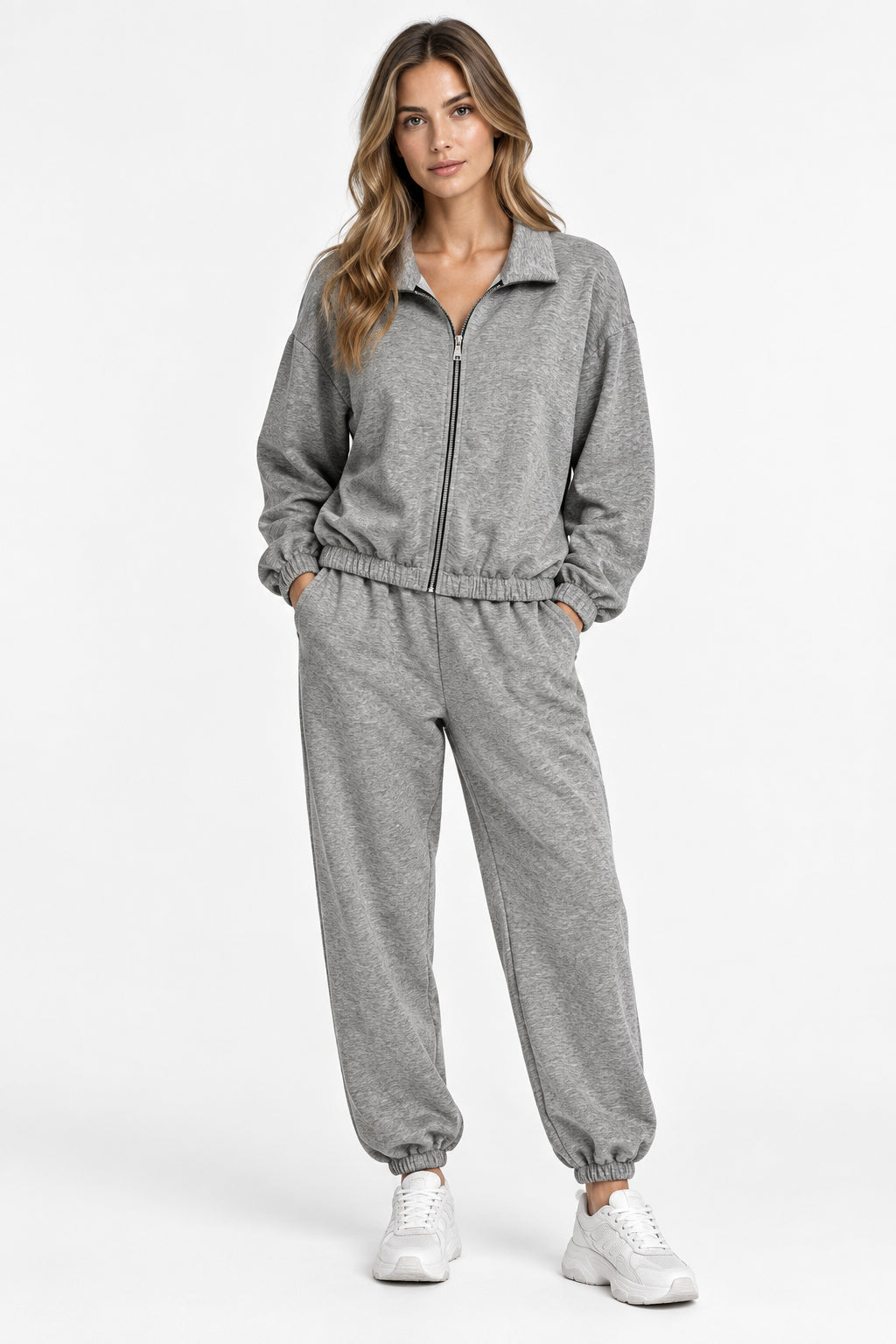 Tuta Sporty Chic Giacca con Zip e Pantalone Jogger in Viscosa Stretch