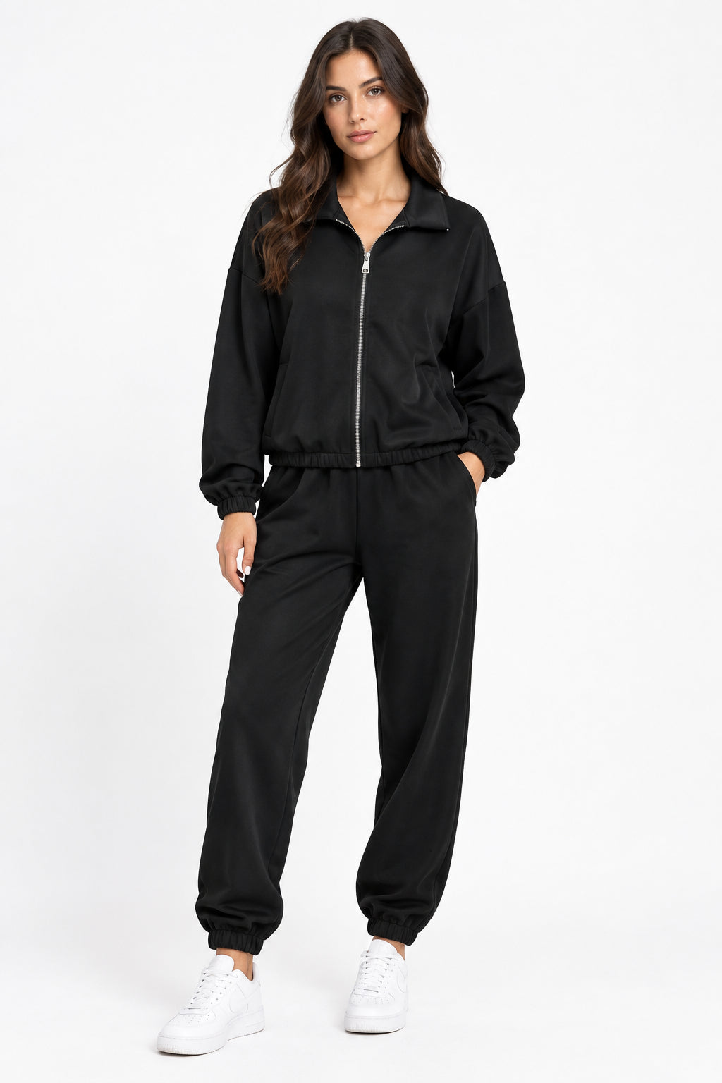 Tuta Sporty Chic Giacca con Zip e Pantalone Jogger in Viscosa Stretch