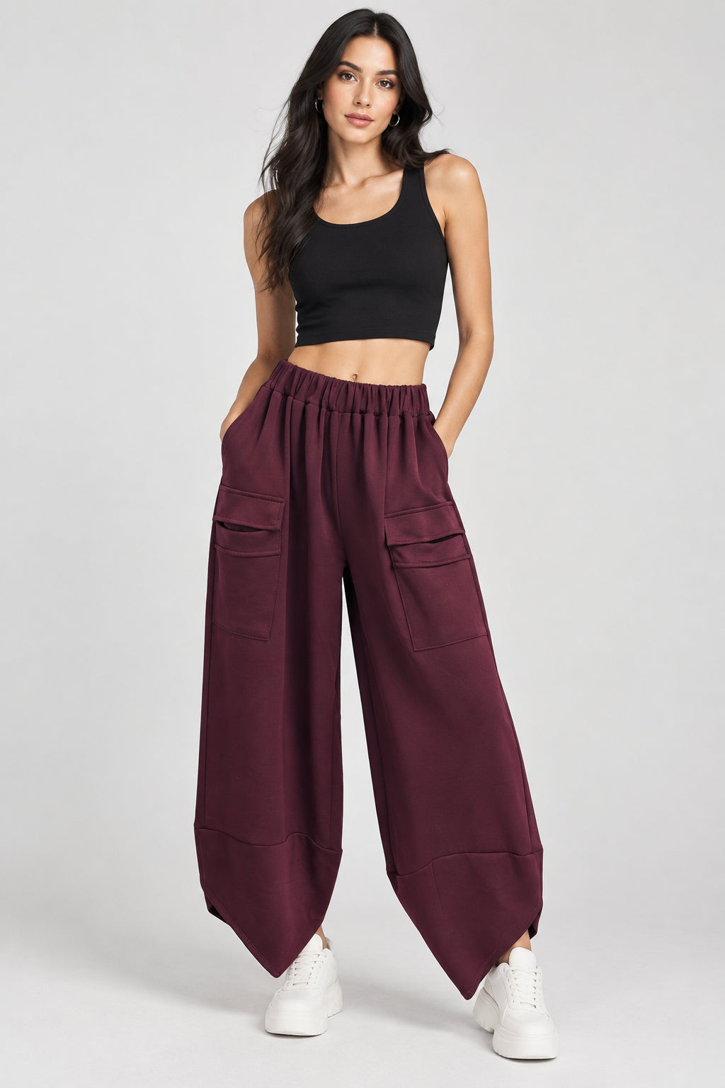 Pantalone Modello Sarouel Cargo Taglie Comode in Viscosa Stretch con Tasconi