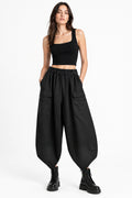Pantalone Modello Sarouel Cargo Taglie Comode in Viscosa Stretch con Tasconi