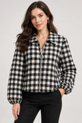 Giacca Curvy Fantasia Pied de Poule Bomberino Corto con Zip e Collo a Rever