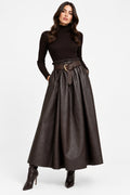 Gonna Lunga Curvy in Ecopelle con Cintura Taglie Comode Stile Rock-Chic