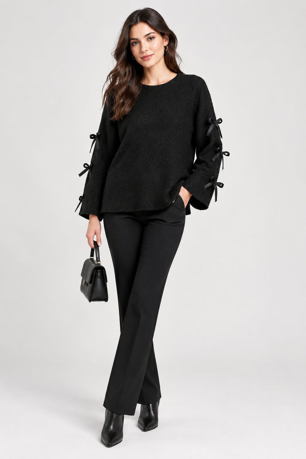 Maglioncino Curvy con Fiocchi sulle Maniche Pullover Morbido e Ro1mantico Taglie Comode