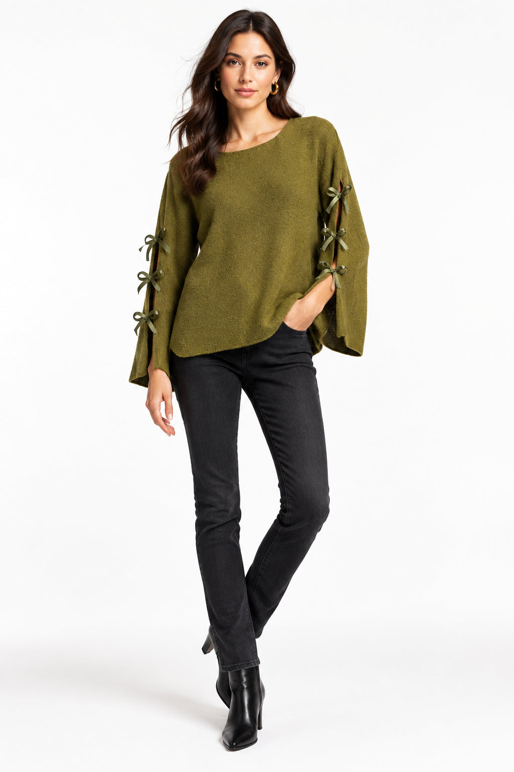 Maglioncino Curvy con Fiocchi sulle Maniche Pullover Morbido e Ro1mantico Taglie Comode