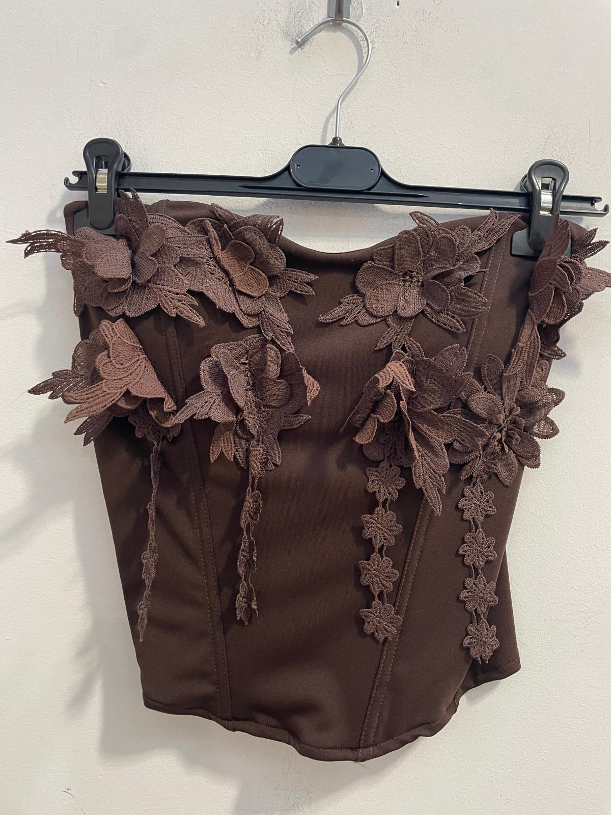 Corsetto Bustier con Fiori 3D in Pizzo Top Fascia Elegante Stretch