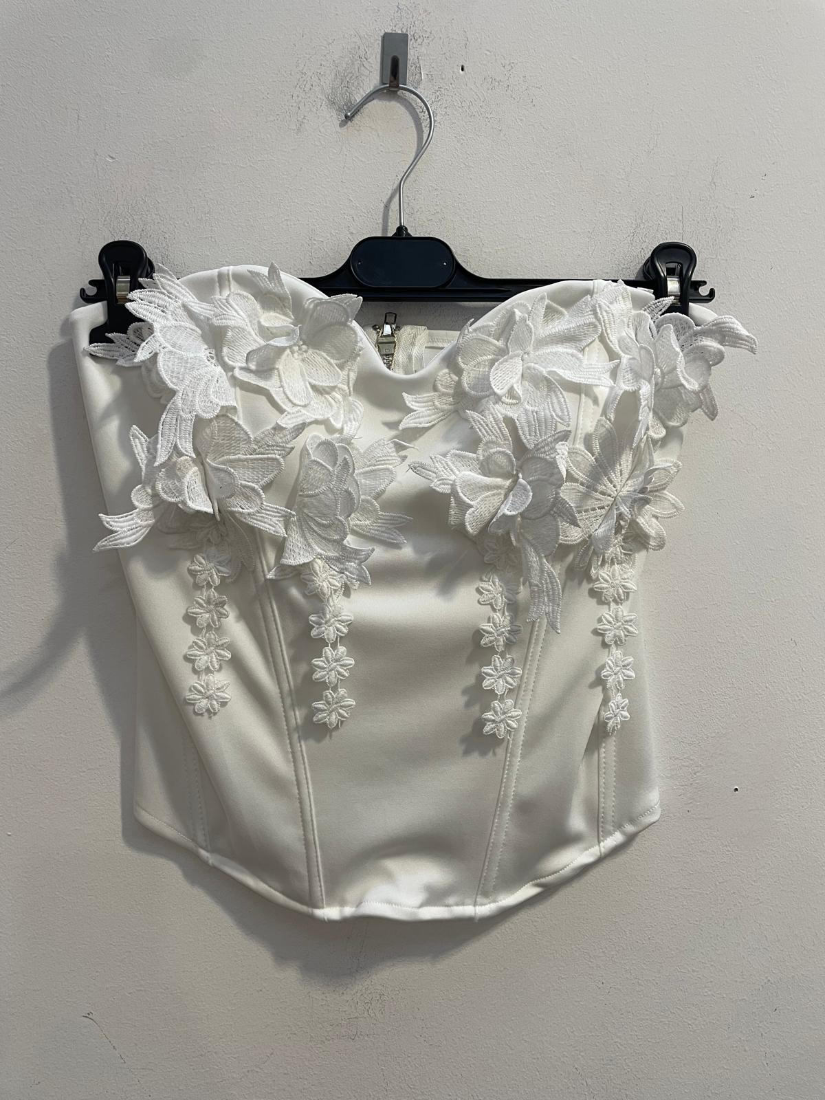 Corsetto Bustier con Fiori 3D in Pizzo Top Fascia Elegante Stretch