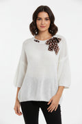 Maglioncino Curvy Girocollo con Foulard a Pois Stile Morbido e Dettagli Chic