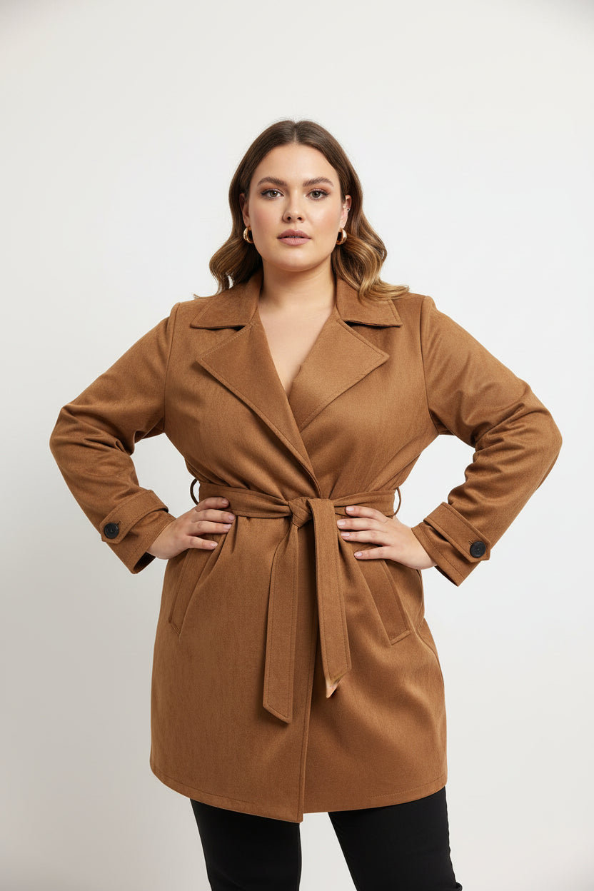Trench Curvy in Similcamoscio con Cintura – Capospalla Soft Suede