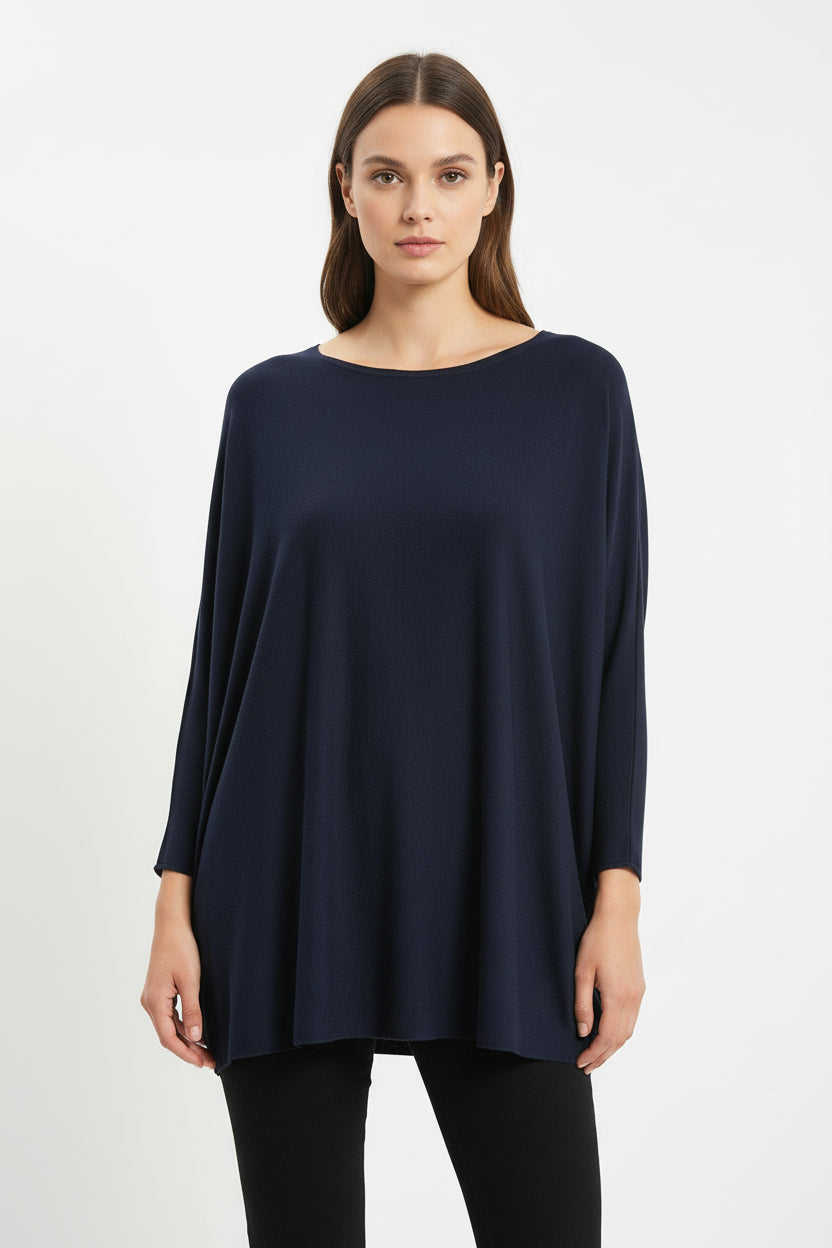 Maglia Oversize Curvy in Angora e Lana Girocollo Soft Touch con Manica a Pipistrello