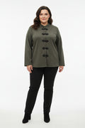 Giacca Curvy Stile Kimono in Tessuto Scamosciato con Alamari