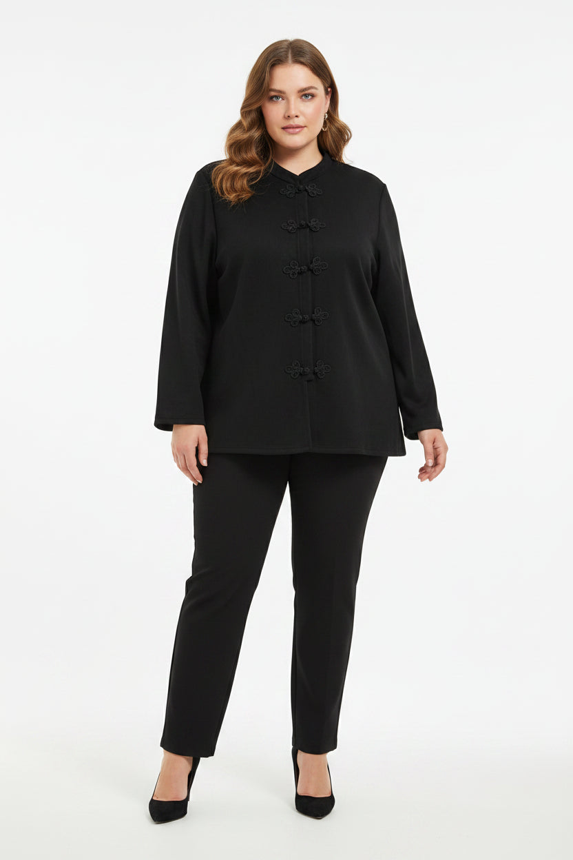 Giacca Curvy Stile Kimono in Tessuto Scamosciato con Alamari