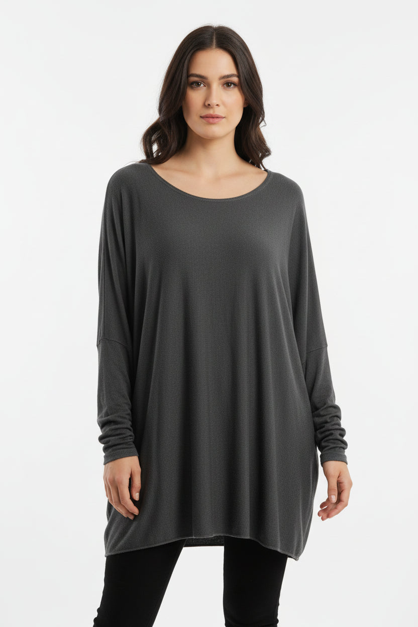 Maglia Oversize Curvy in Angora e Lana Girocollo Soft Touch con Manica a Pipistrello