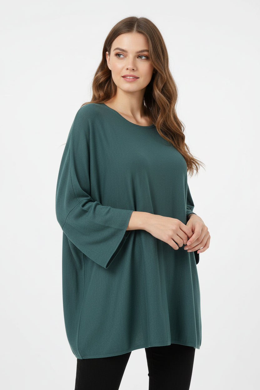 Maglia Oversize Curvy in Angora e Lana Girocollo Soft Touch con Manica a Pipistrello