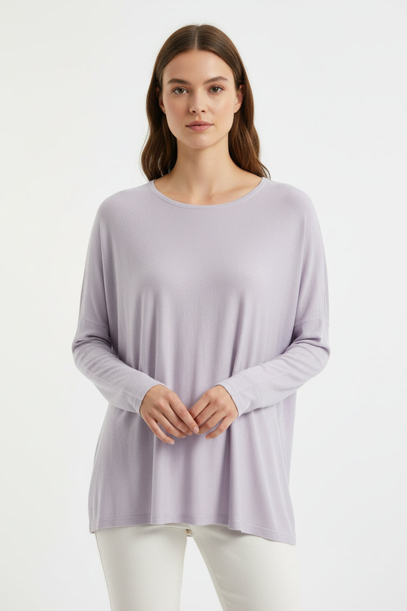 Maglia Oversize Curvy in Angora e Lana Girocollo Soft Touch con Manica a Pipistrello