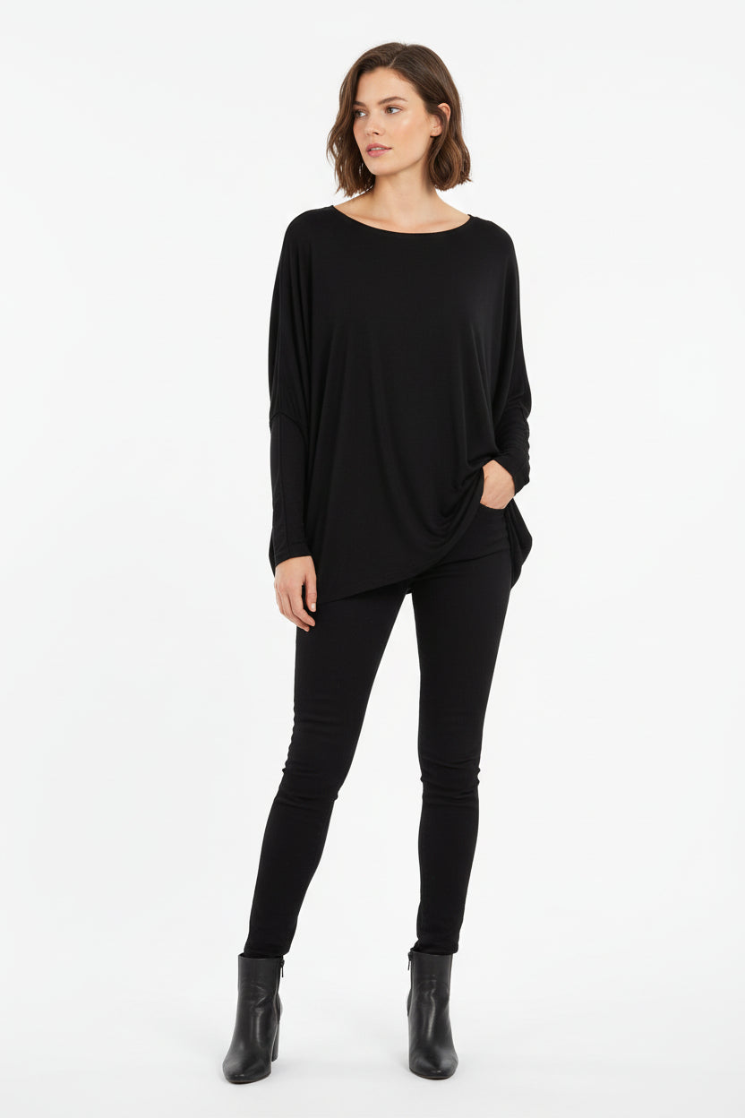 Maglia Oversize Curvy in Angora e Lana Girocollo Soft Touch con Manica a Pipistrello
