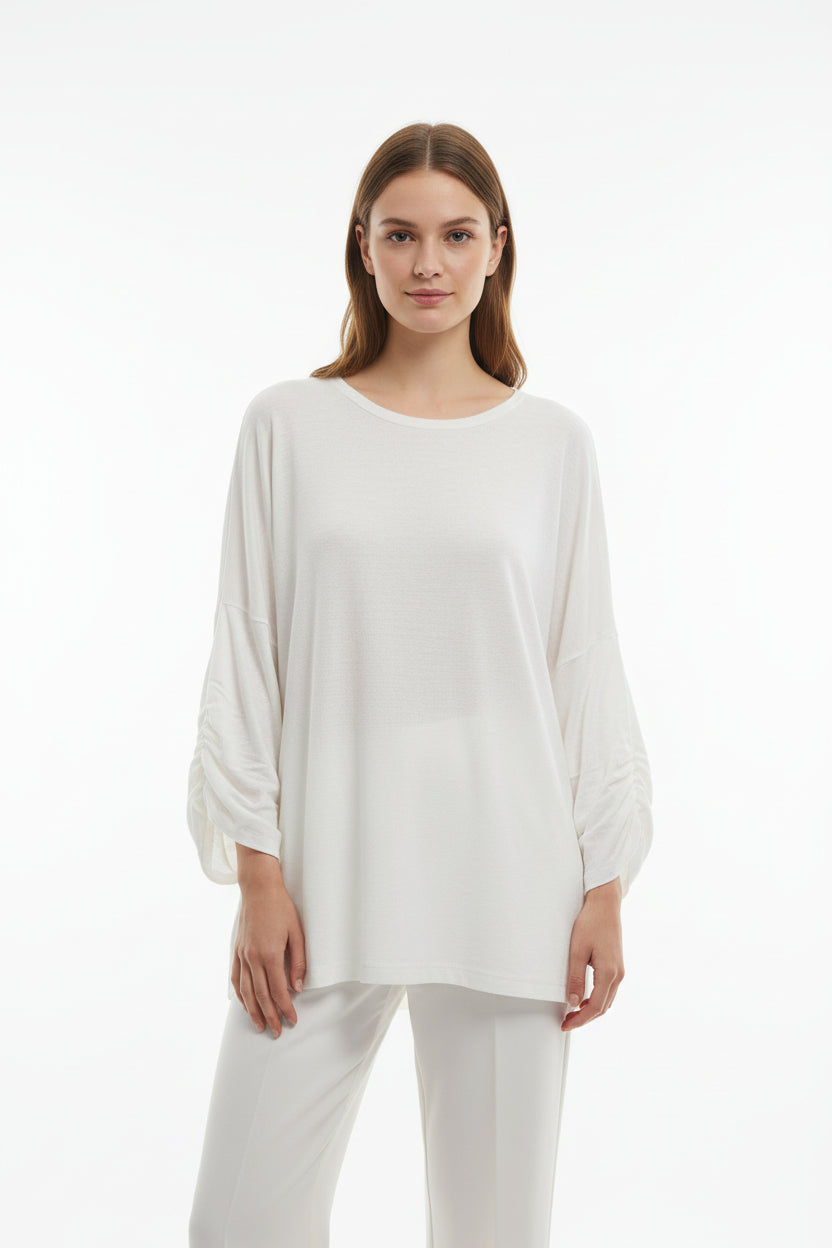 Maglia Oversize Curvy in Angora e Lana Girocollo Soft Touch con Manica a Pipistrello