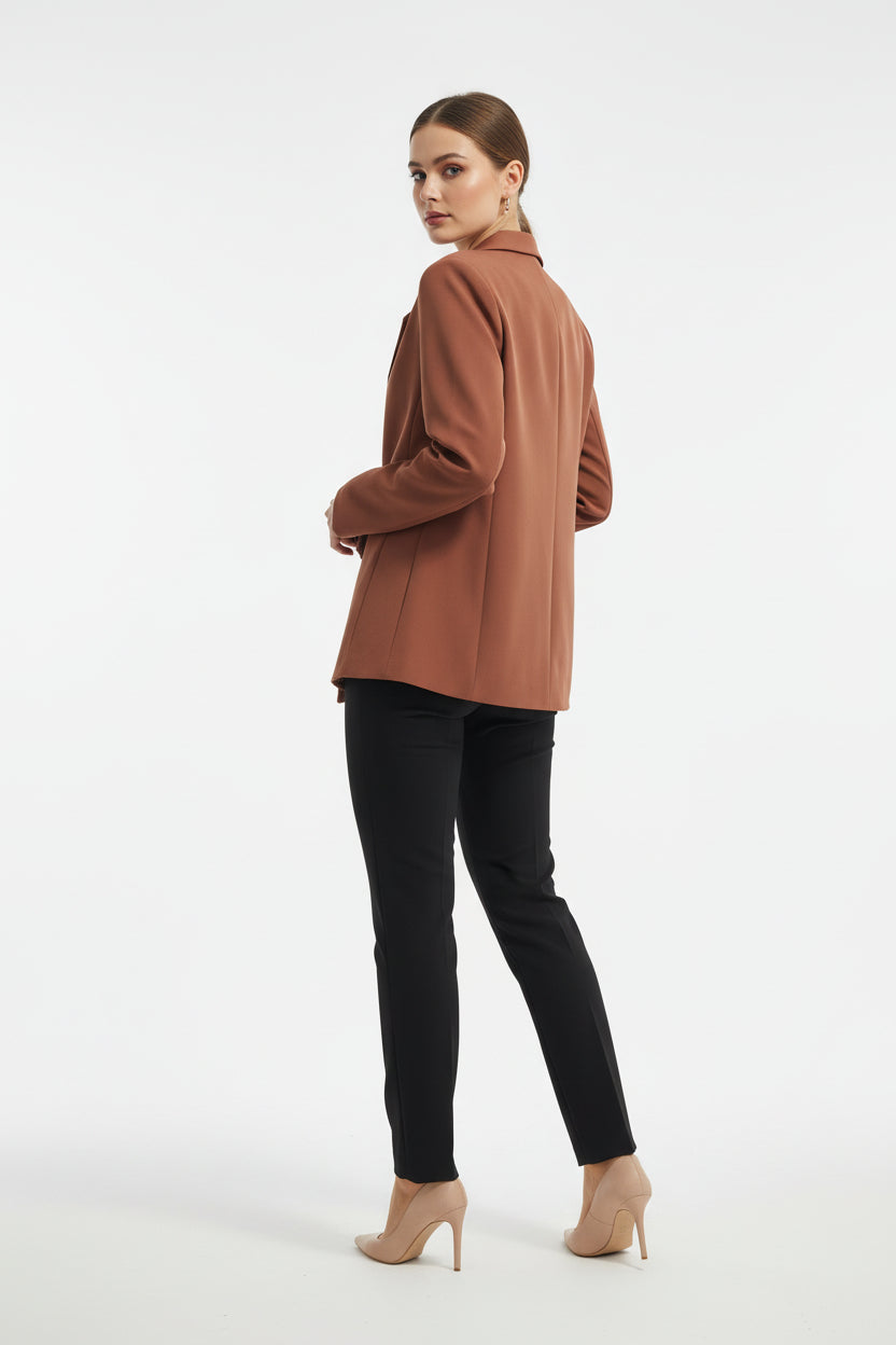 Blazer Curvy Elegante in Tessuto Stretch Chiusura Incrociata con Fibbia e Fiocco