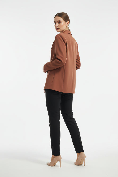 Blazer Curvy Elegante in Tessuto Stretch Chiusura Incrociata con Fibbia e Fiocco
