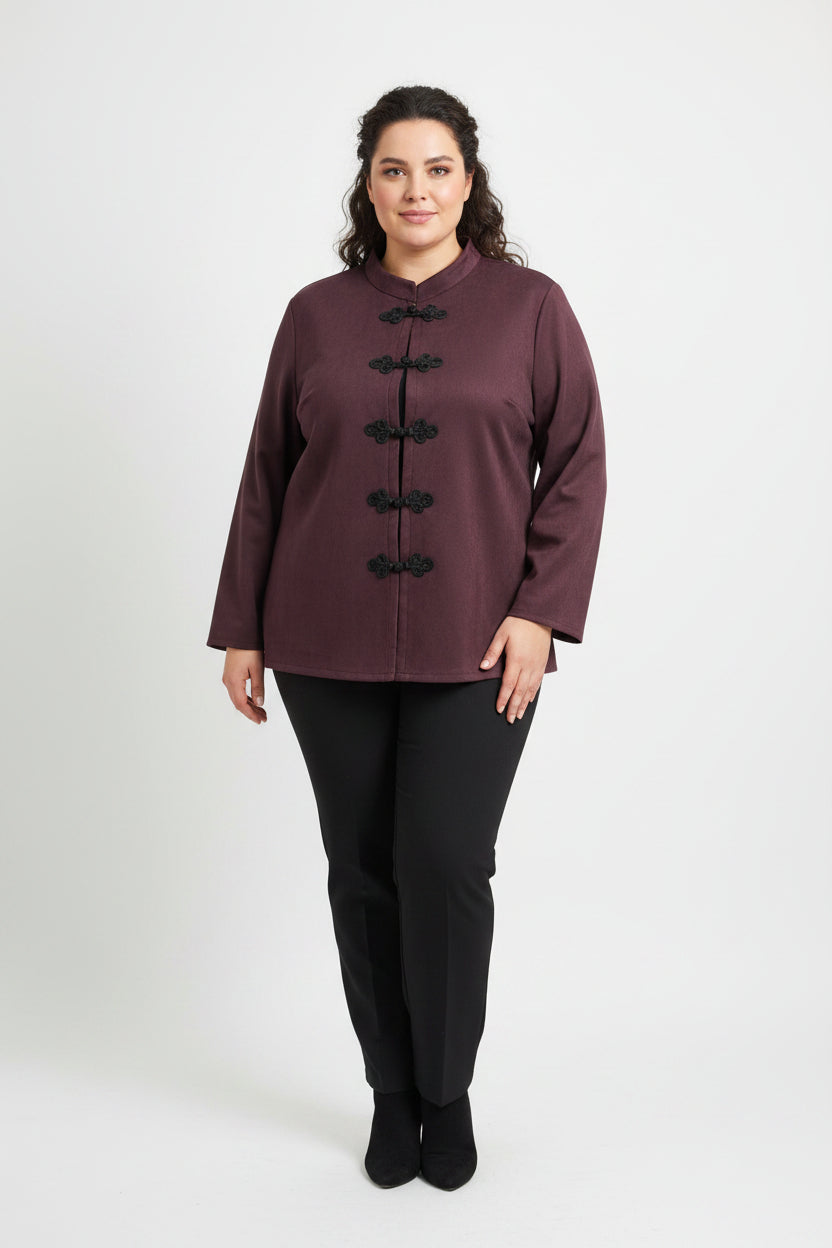 Giacca Curvy Stile Kimono in Tessuto Scamosciato con Alamari